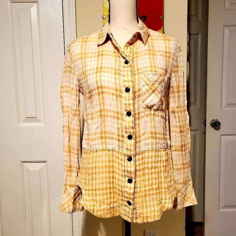 Free People | Yellow Plaid Button Down